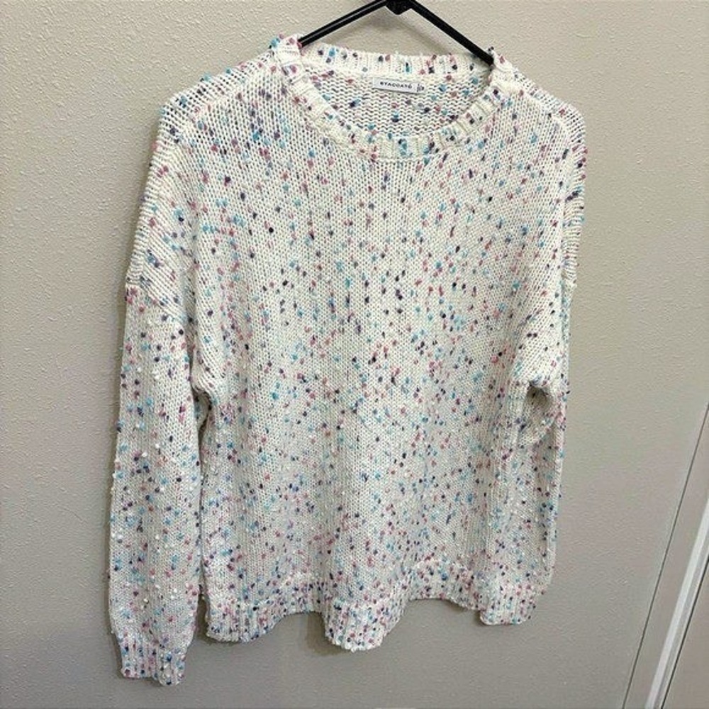 Staccato‎ White knit with Colorful Popcorn Chenille polka dot sweater Colorful M